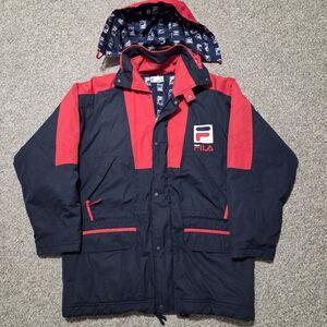 VINTAGE FILA Winter Jacket Parka 90s   Colorblock Streetwear Ski Coat XL